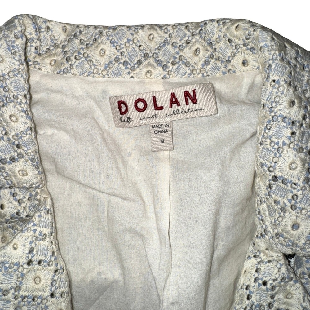 Dolan Moto Jacket Womens Medium Cream Blue Eyelet Lace Cotton Biker Zip - Picture 6 of 12